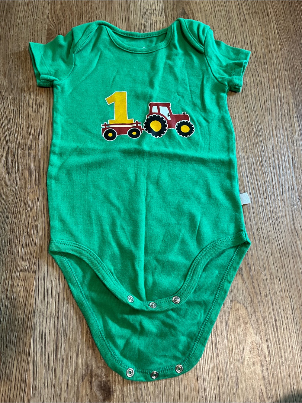 Green Onsie with Red Tractor Graphic, First Birthday, 18 month